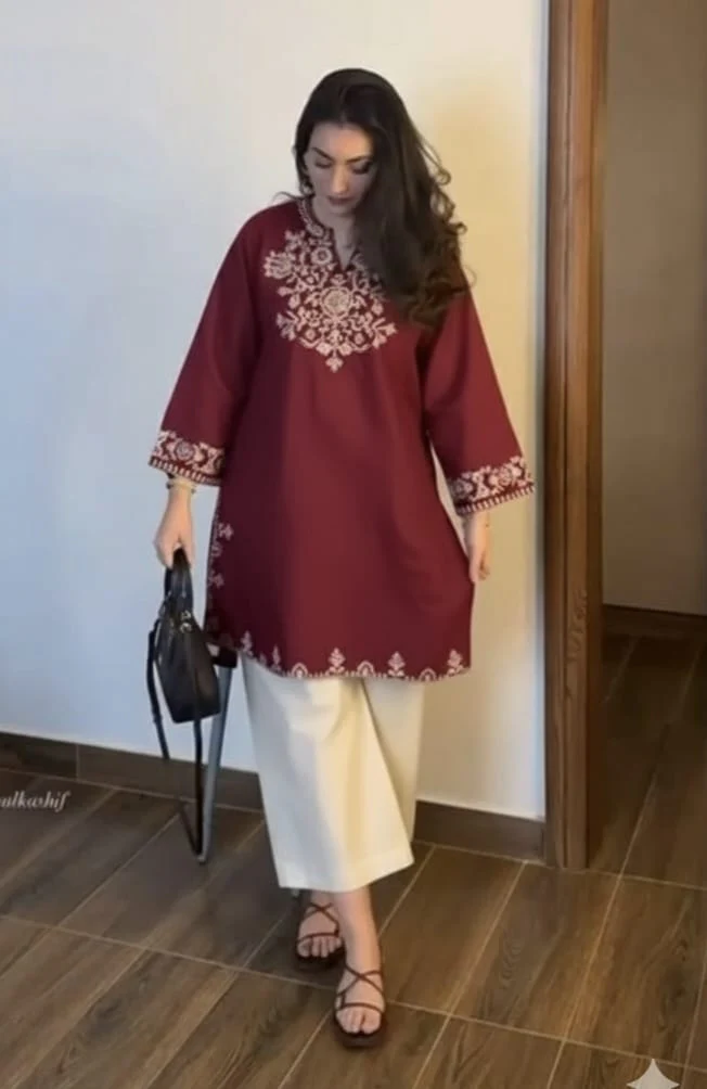 Embroidery Cotton Kurta Set with Palazzo Pants